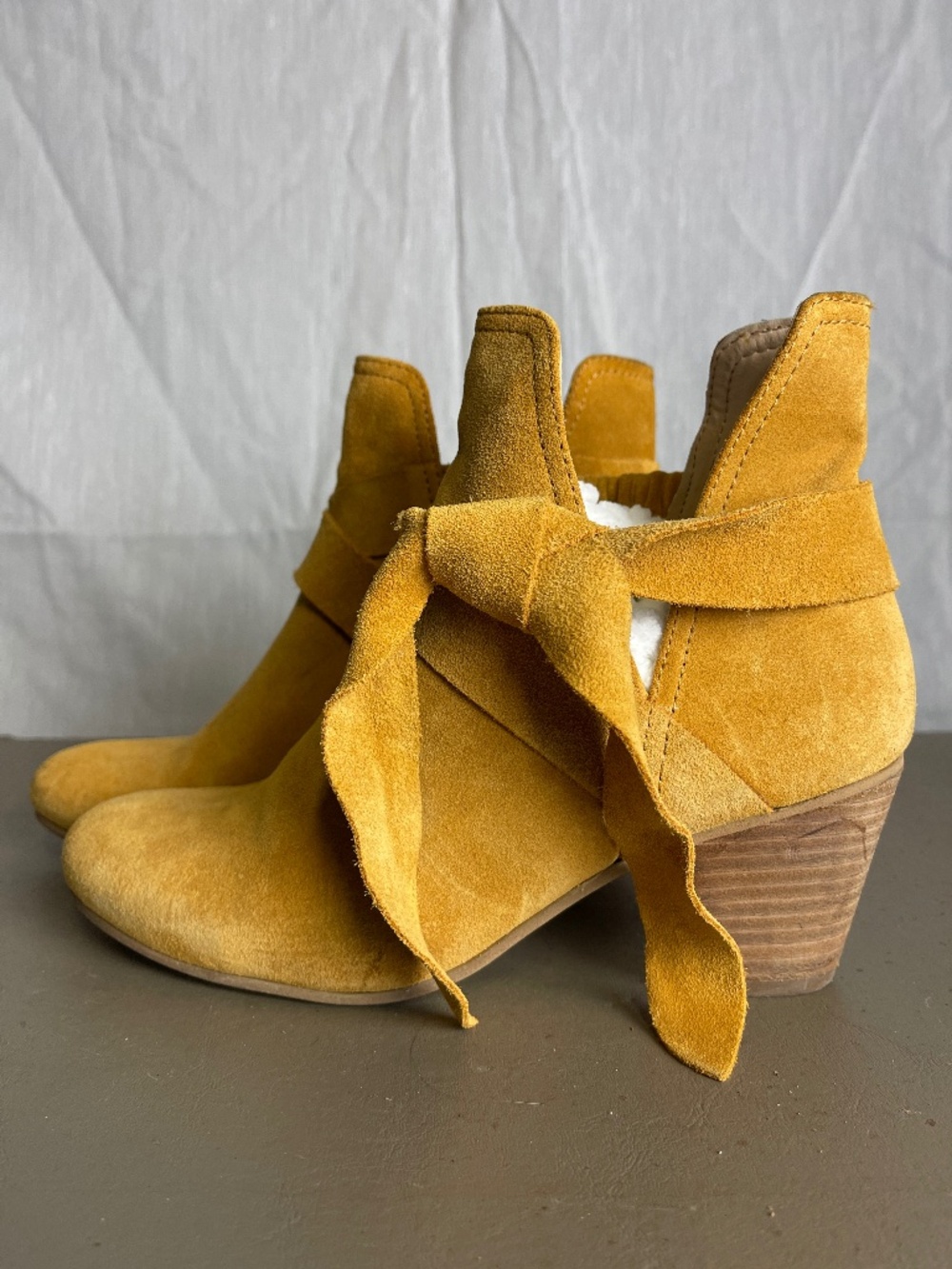 Mustard yellow suede boots (small flaws)